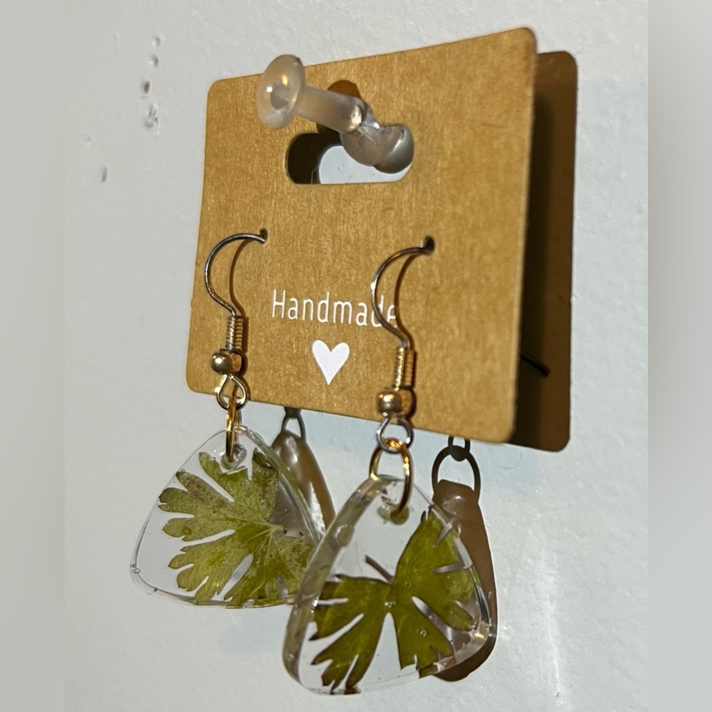 Handmade Gold and Clear Leaf Earrings